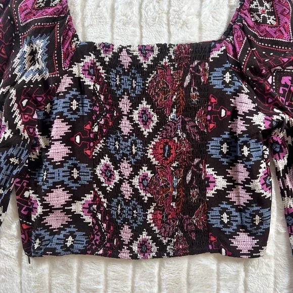 NWT Skies Are Blue Cropped Blouse Balloon Long Sleeve Floral Women's‎ Size Small - Picture 8 of 10